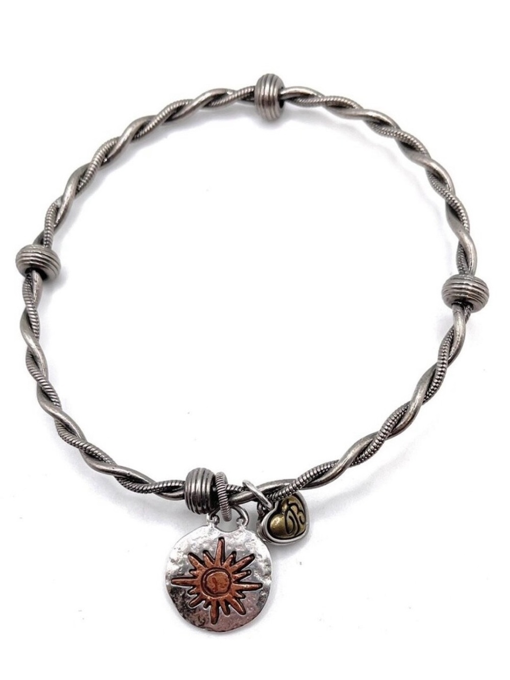 Brighton Twisted Two-Tone Sun & Heart Charm Bangle Bracelet.